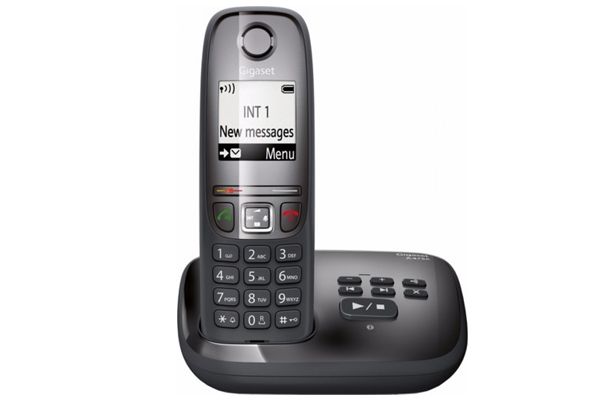 Draadloze telefoon met basisstation, digitale display toont "new messages".