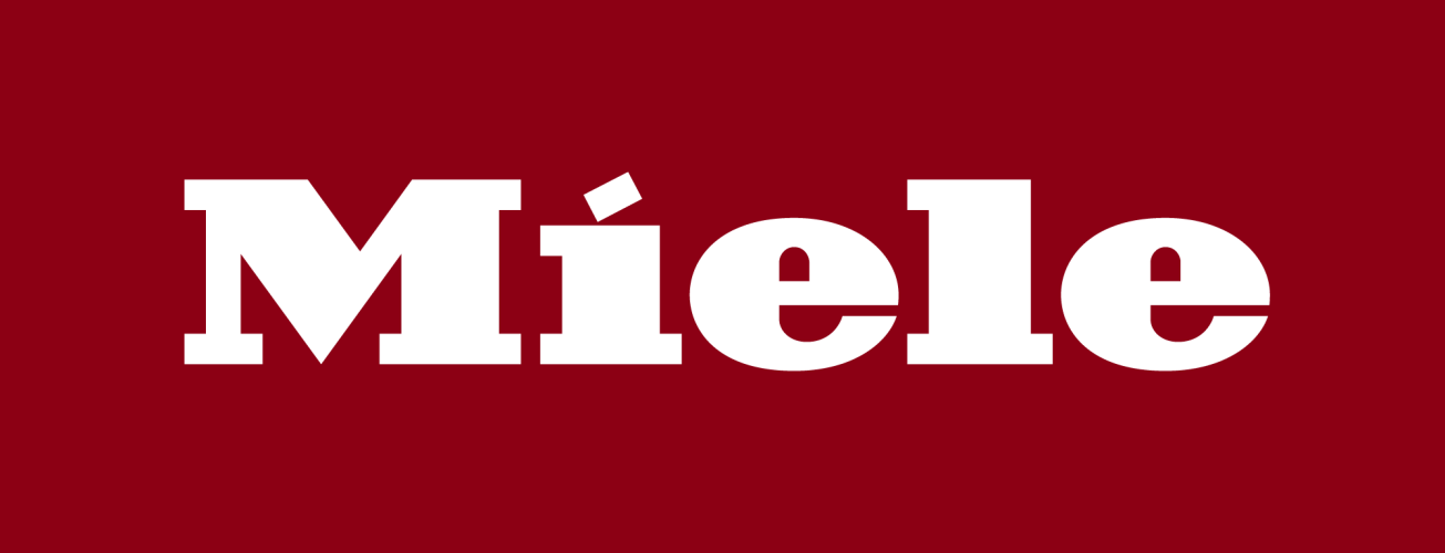 Logo van Miele op een rood vlak.