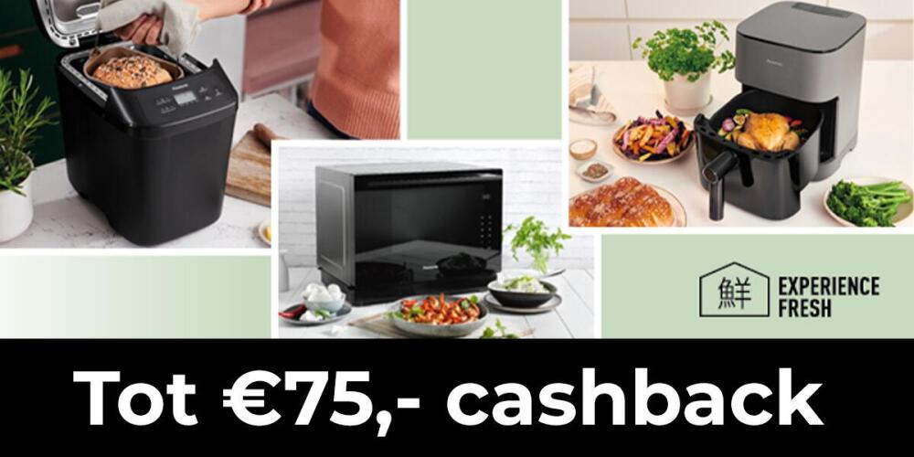 Keukenapparaten met een promotie voor cashback tot €75,-.